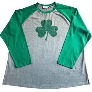 St. Patrick's Day Green Shamrock Irish Clover Long Sleeve Raglan Tshirt Mens 3XL